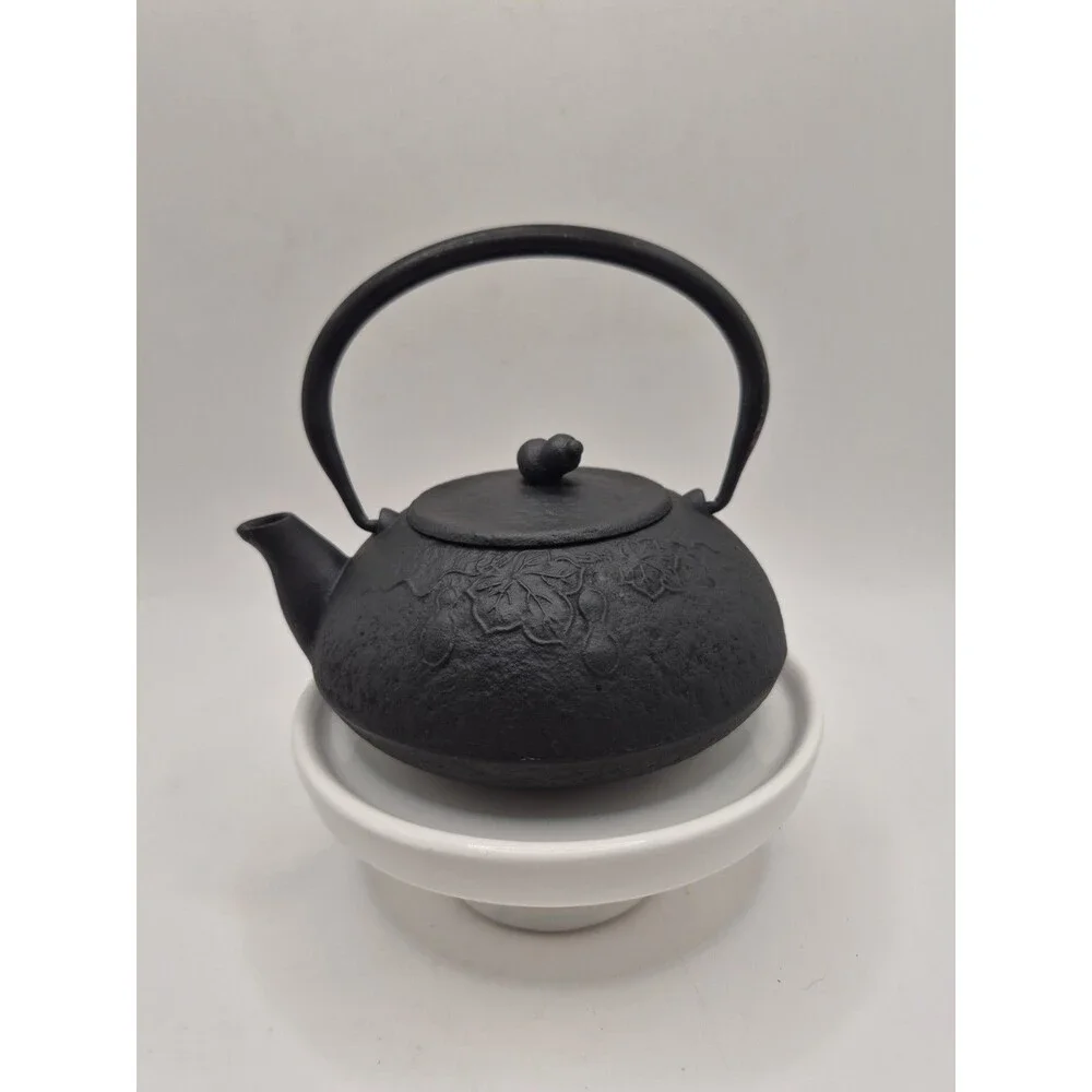 Vintage Cast Iron Japanese Tetsubin Tea Kettle Cherry Blossom Black
